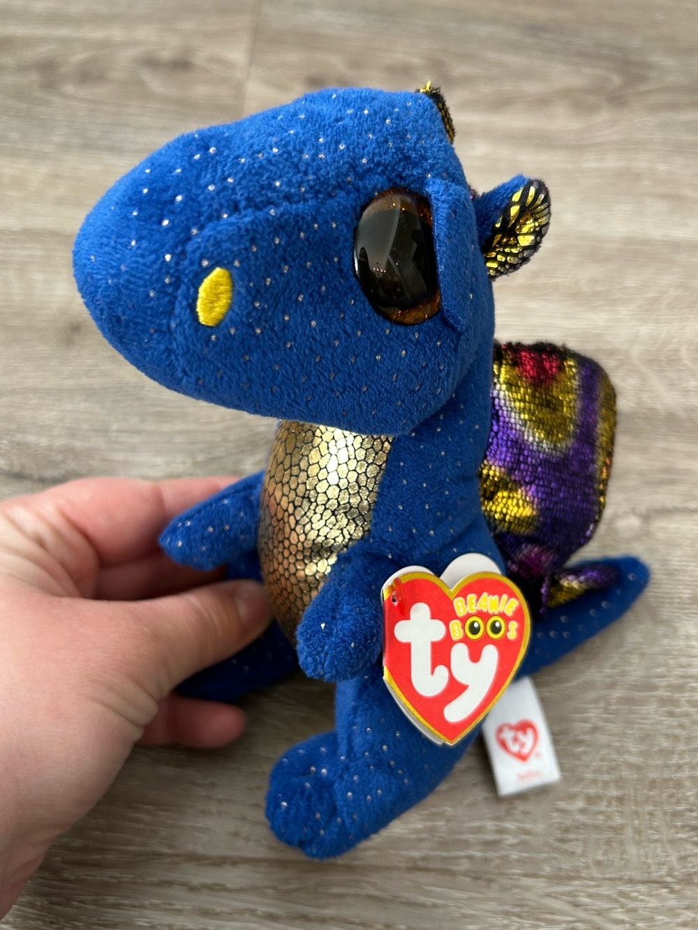Ty Saffire Blue Sparkle Dragon Plush Metallic Wings with Tags